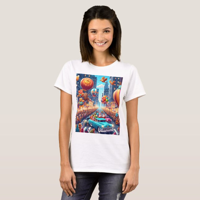 Camiseta uma poster com balões e uma placa que diz (Frente Completa)