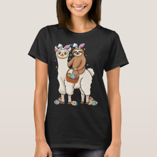 Camiseta Uma preguiça montando orelhas de coelho de lhama &