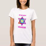 Camiseta Uma princesa judaica<br><div class="desc">Presentes judaicos e ideias personalizadas do presente por os feriados judaicos que incluem Hanukkah, Passover, Bas e as ocasiões especiais de Mitzvah do bar que caracterizam o judaísmo tradicional e temas modernos. Presentes judaicos do bebê da princesa, presentes de aniversário e decoração home com estrela de David e hebraico que...</div>