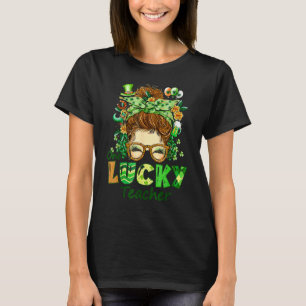 Camiseta Uma Professora Sortuda Mensageira Bun Leopard Ócul