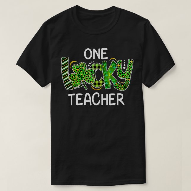 Camiseta Uma Professora Sortuda Shamrock Xadrez Leopard (Frente do Design)