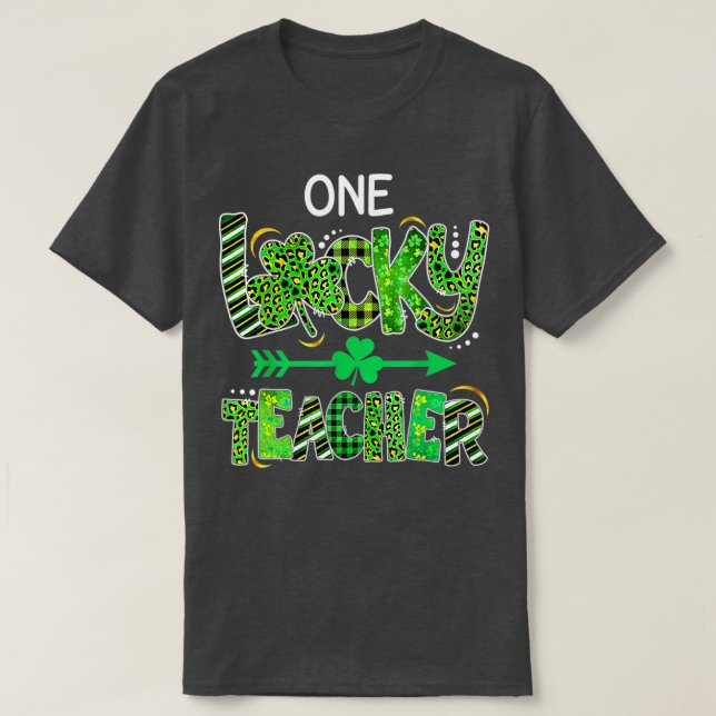 Camiseta Uma Professora Sortuda Shamrock Xadrez Leopard (Frente do Design)