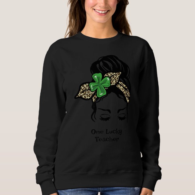 Camiseta Uma Professora Sortuda, Xadrez Leopard, Clover St  (Frente)