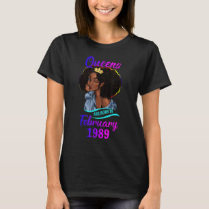 Camiseta Uma Rainha é Nascer em fevereiro de 1989 Feliz 34º