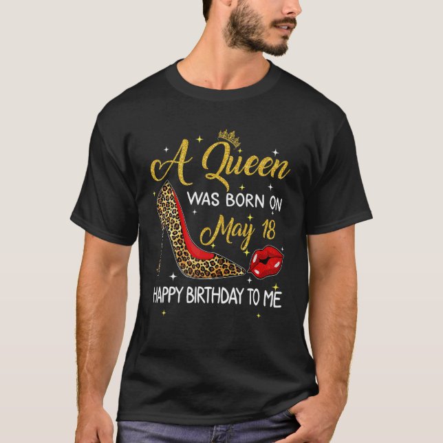 Camiseta Uma Rainha Foi Nascer No Dia 18 De Maio, Leopardo  (Frente)