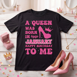 Camiseta Uma Rainha Nasceu em Janeiro Rosa Menina de Aniver