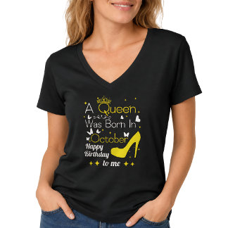 Camiseta Uma Rainha Nasceu em Outubro – Feliz Aniversário p