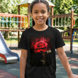 Camiseta Uma Rosa Vermelha Aquarela em Fundo Preto