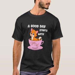 Camiseta Uma Rua De Bom Dia Com Teto De Gato De Café