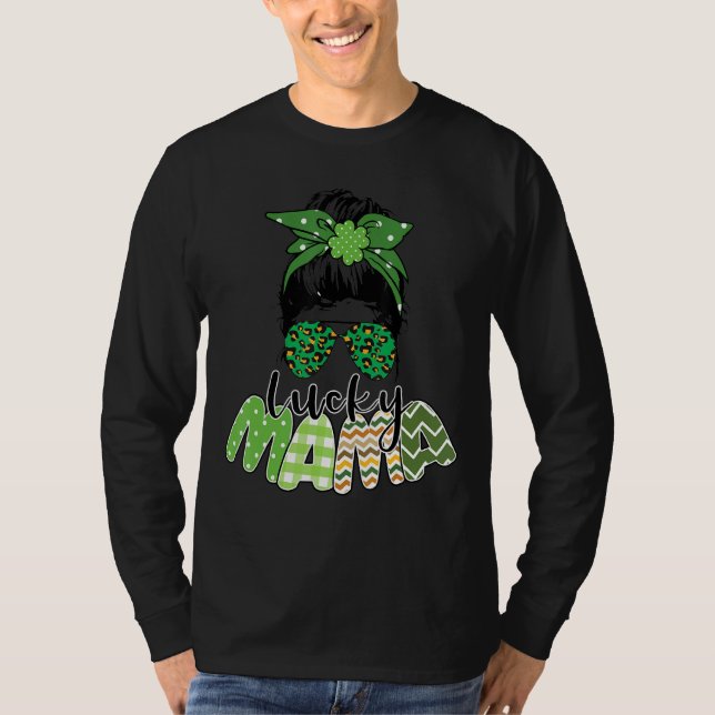 Camiseta Uma Rua Sortuda Patrick S Day Leopard Messy Bun (Frente)