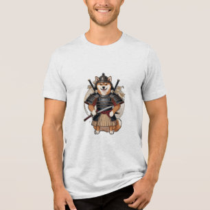 Camiseta Uma shiba inu em uma roupa de samurai, segurando u