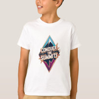 Uma silhueta de pico de montanha com a frase "Conq