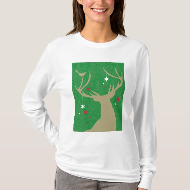 Camiseta Uma silhueta de um cervo com as estrelas que (Frente)