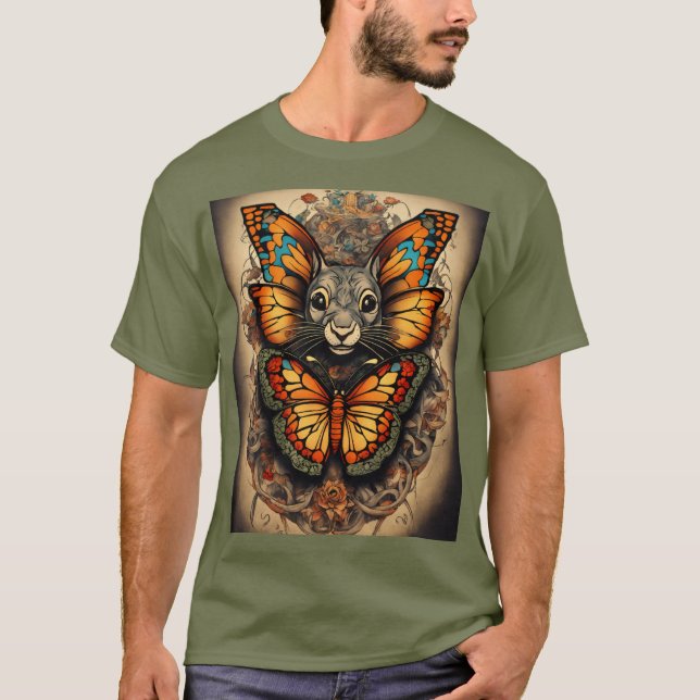 Camiseta Uma tatuagem de rei de rato-borboleta simbolizando (Frente)