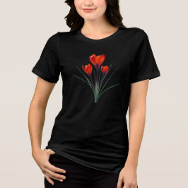 Camiseta Uma Tulipa Vermelha Brilhante numa Blusa Preta de
