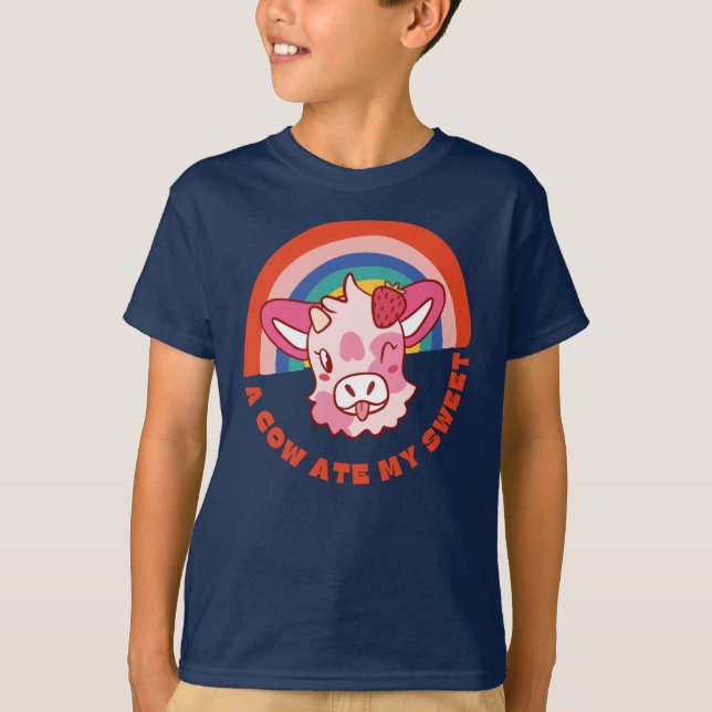 Camiseta Uma vaca comeu meu doce slogan (Frente)