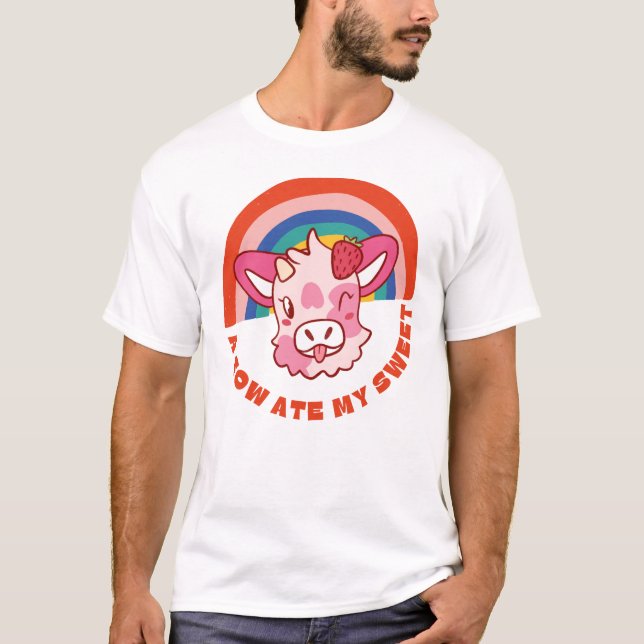 Camiseta Uma vaca comeu meu doce slogan (Frente)