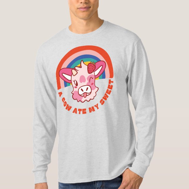 Camiseta Uma vaca comeu meu doce slogan (Frente)