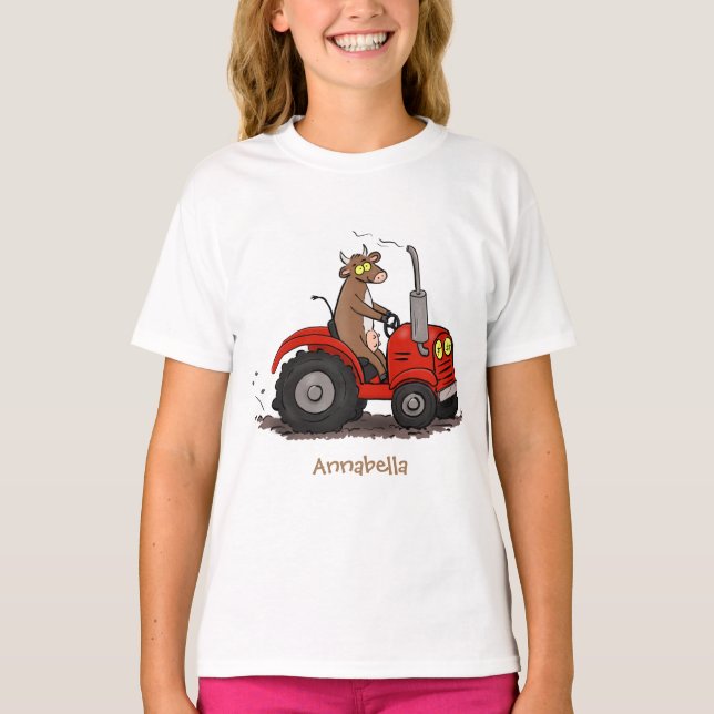 Camiseta Uma vaca feliz e bonita dirigindo um desenho de tr (Frente)
