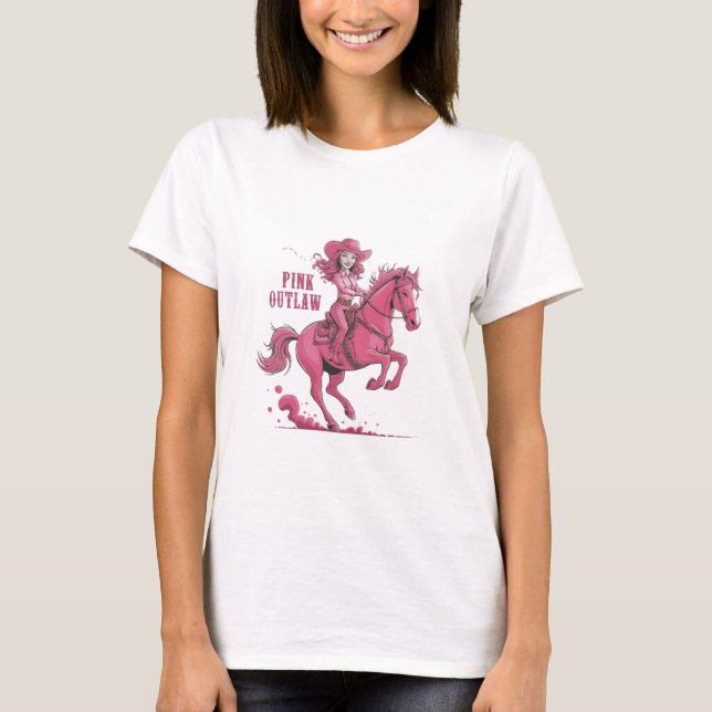 Camiseta Uma vaqueira confiante andando de cavalo espirituo (Frente)
