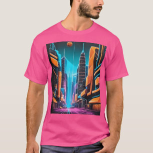Camiseta Uma Vibrante E Futurística paisagem urbana.