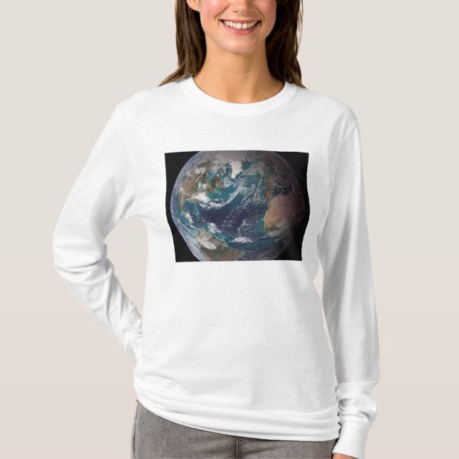 Camiseta Uma visão de cheio da Terra mostrando dados globai (Frente)