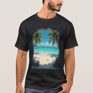 Camiseta Uma vista de buraco de fechadura de uma praia no p