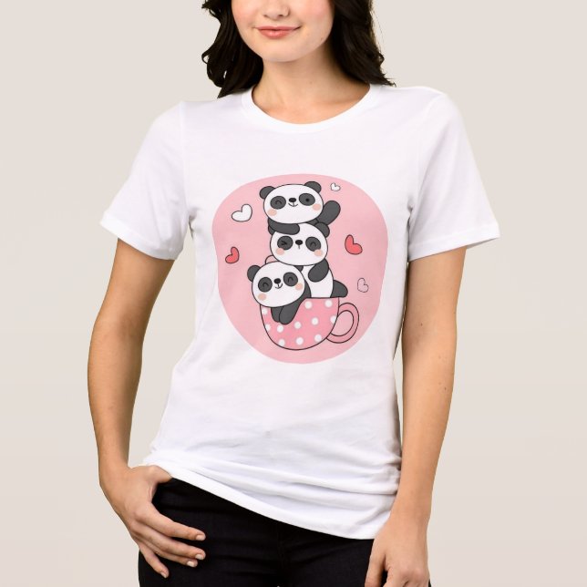 Camiseta Uma Xícara Cheia de Amor de Panda Empilhada com Cu (Frente)