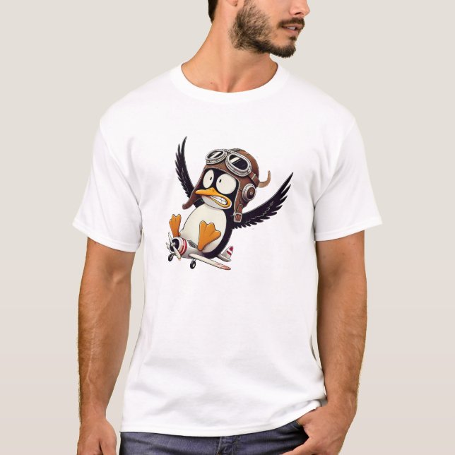 Camiseta Un drôle de pingouin en avion. (Frente)