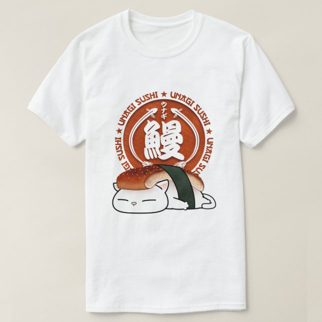 Camiseta Unagi Eel Sushi Cat (Frente do Design)