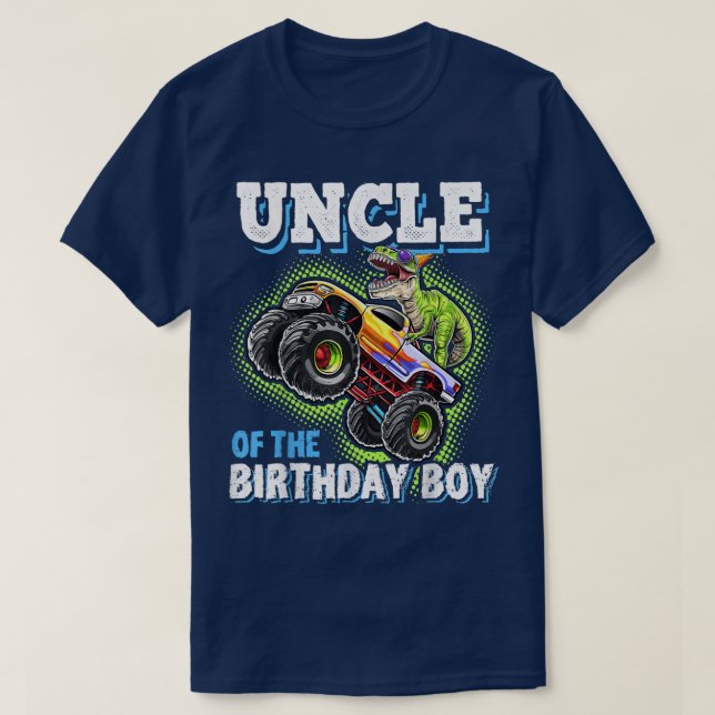 Camiseta Uncle of the Birthday Boy Dinosaur Monster Truck B (Frente do Design)