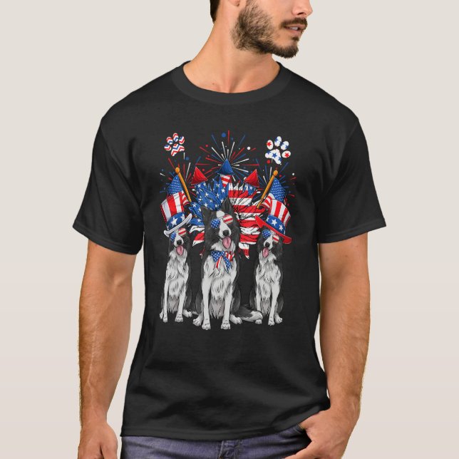 Camiseta Uncle Sam Border Collie Dogs USA Flag Indepedence  (Frente)