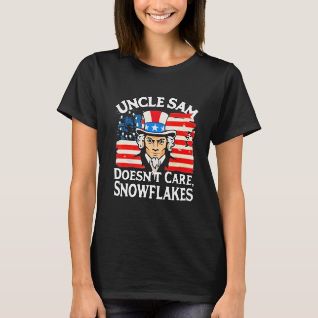Camiseta UNCLE SAM DOESN'T CARE SNOWFLAKES Funny American (Frente)
