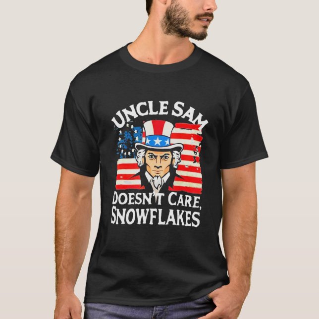 Camiseta UNCLE SAM DOESN'T CARE SNOWFLAKES Funny American (Frente)