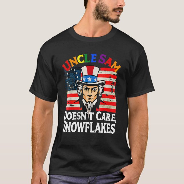 Camiseta UNCLE SAM DOESN'T CARE SNOWFLAKES Funny American_4 (Frente)