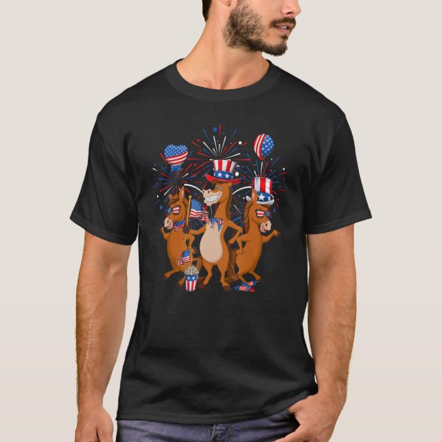 Camiseta Uncle Sam Horses USA Flag Indepedence Day 4th Of J (Frente)