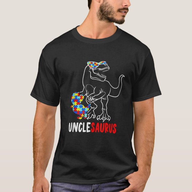 Camiseta Unclesaurus Dinossauro T Rex Tio Saurus Autism Awa (Frente)