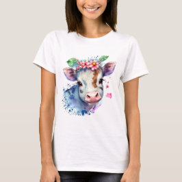Camiseta une tête de vache originale avec des fleurs.