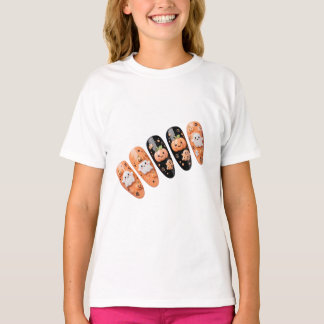 Camiseta Unhas de Halloween Preto Laranja - Fantasma Abóbor