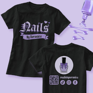 Camiseta Unhas Góticas Pretas e Roxas Lettering Tecnologia