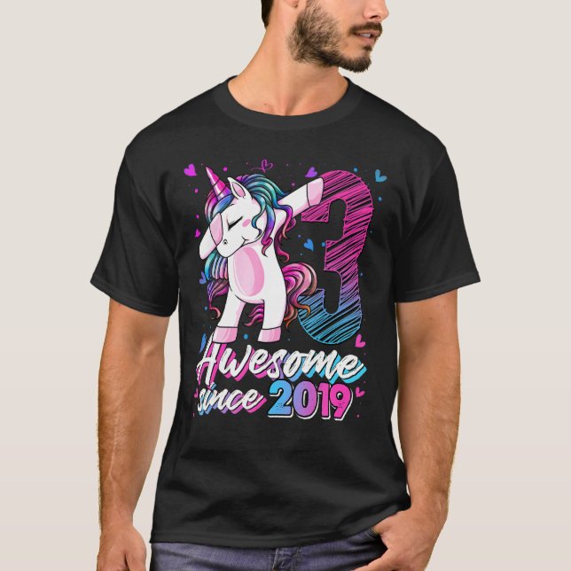 Camiseta Uni aniversário de 3 anos de Dabbing Unicorn de 3  (Frente)