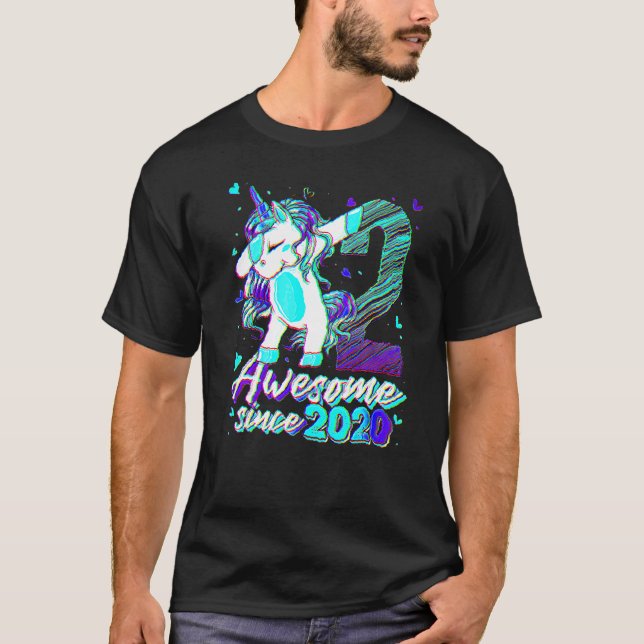 Camiseta Uni segundo aniversário De Dabbing Unicorn De 2 An (Frente)