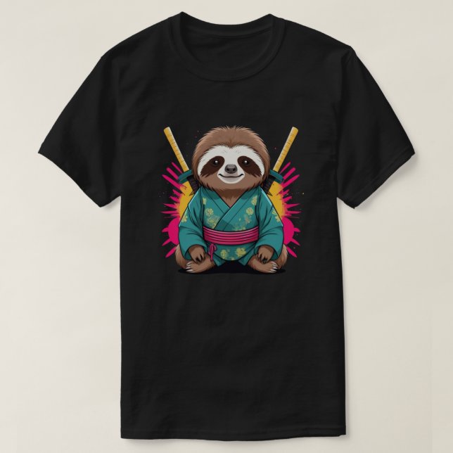 Camiseta Único Sloth Samurai Fund & Quirky Animal Warrior (Frente do Design)
