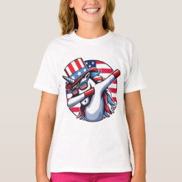 Camiseta Unicorn 4 de Julho Patriótico Foguete e Fogos de A