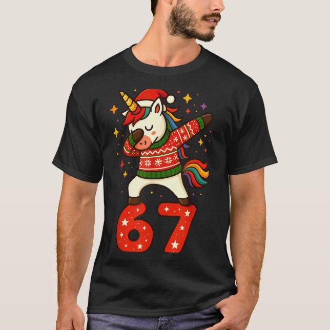 Camiseta Unicorn 67 Meme Six Seven Funny Christmas  (Frente)