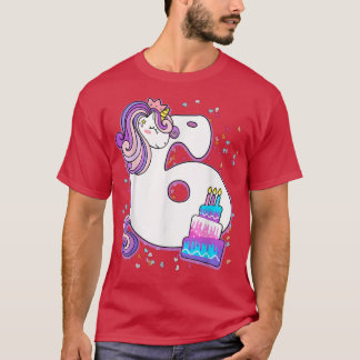 Camiseta Unicorn 6 Birthday Girls 6 Anos Sexto Nascimento