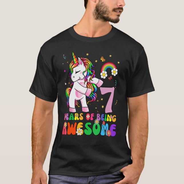 Camiseta Unicorn 7 Birthday 7 Anos Meninas Princesa (Frente)