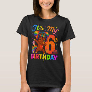Camiseta Unicorn Afro 6º Aniversário Menina Cabelo Natural 
