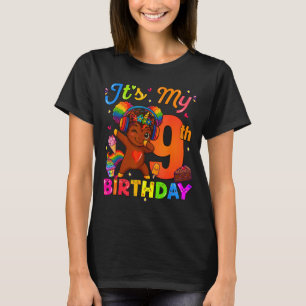 Camiseta Unicorn Afro Aniversário de 9 anos Menina Cabelo N
