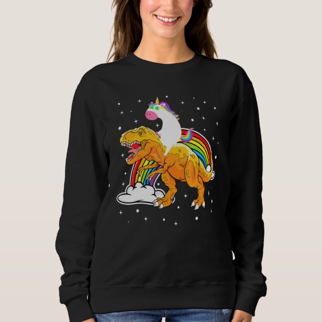 Camiseta Unicorn Andando T Rex Dinossaur Meninas Meninas Ho (Frente)